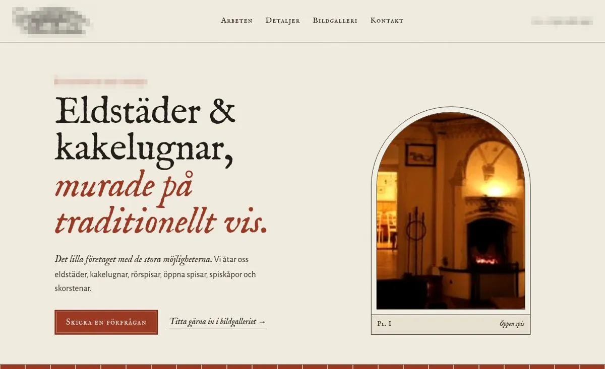 Efter: varm, hantverksmässig design med valvformad bild av en öppen spis