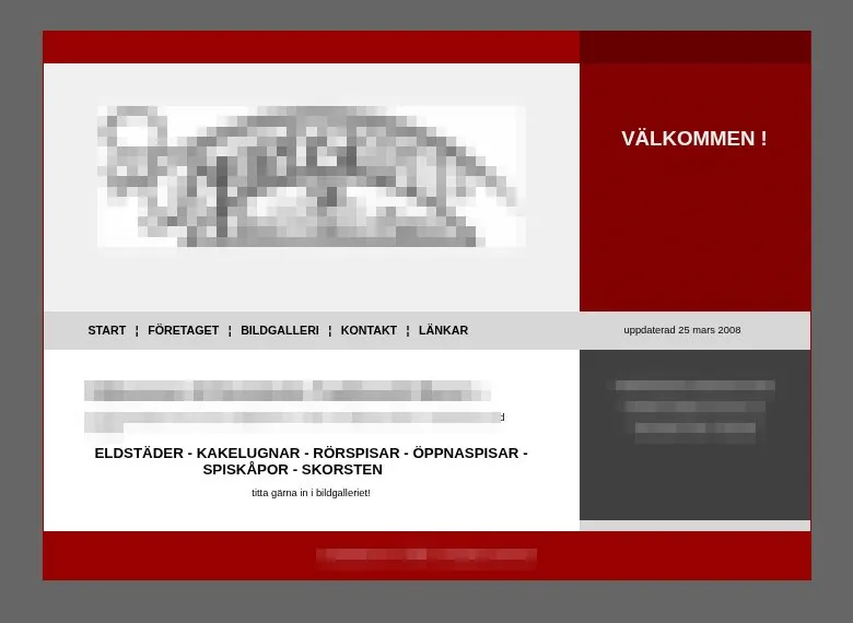 Före: smal hemsida från 2008 med tabellayout och liten text